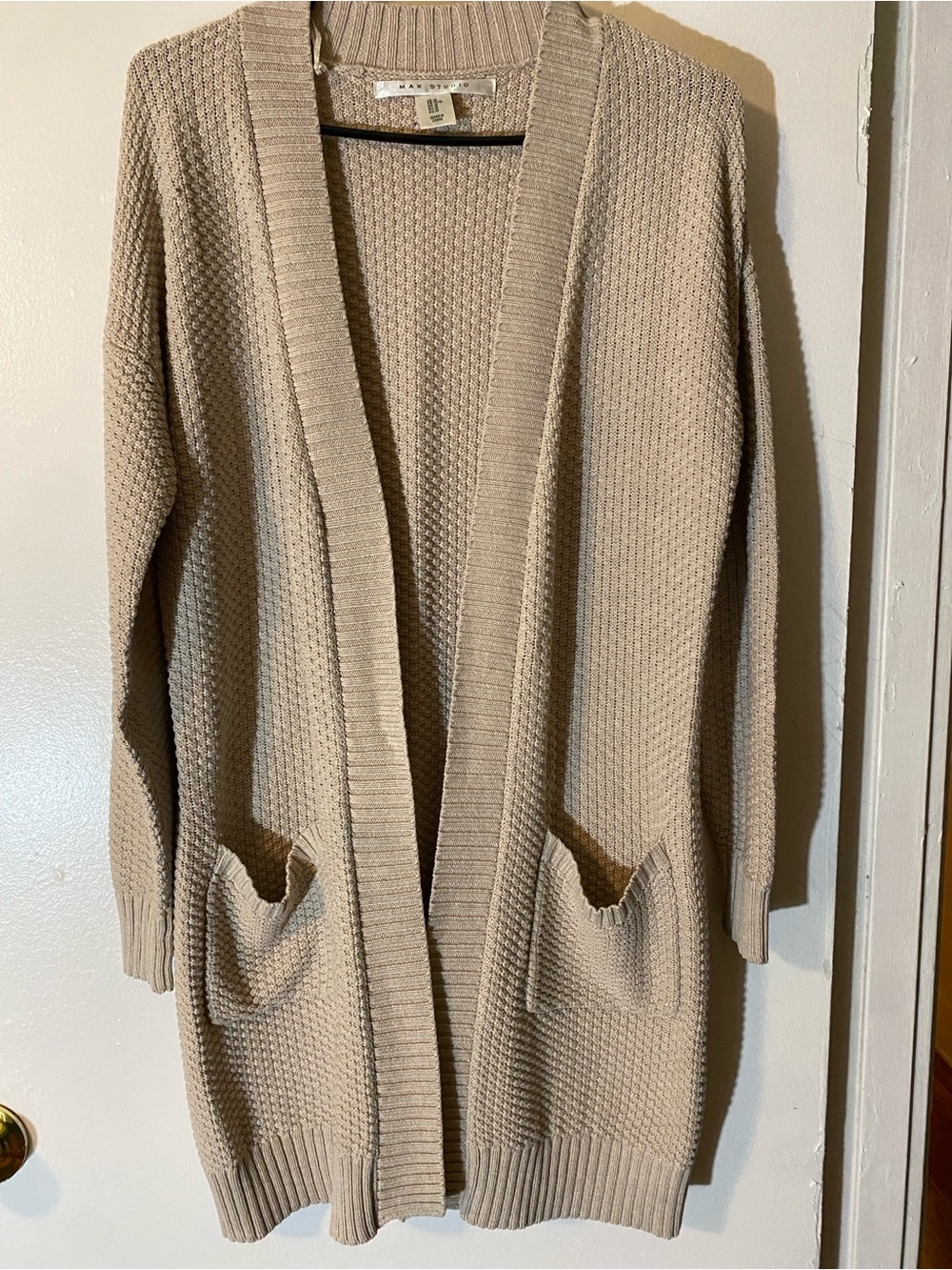 MAX STUDIO Women’s Open Front Long Cardigan Sweater - Beige